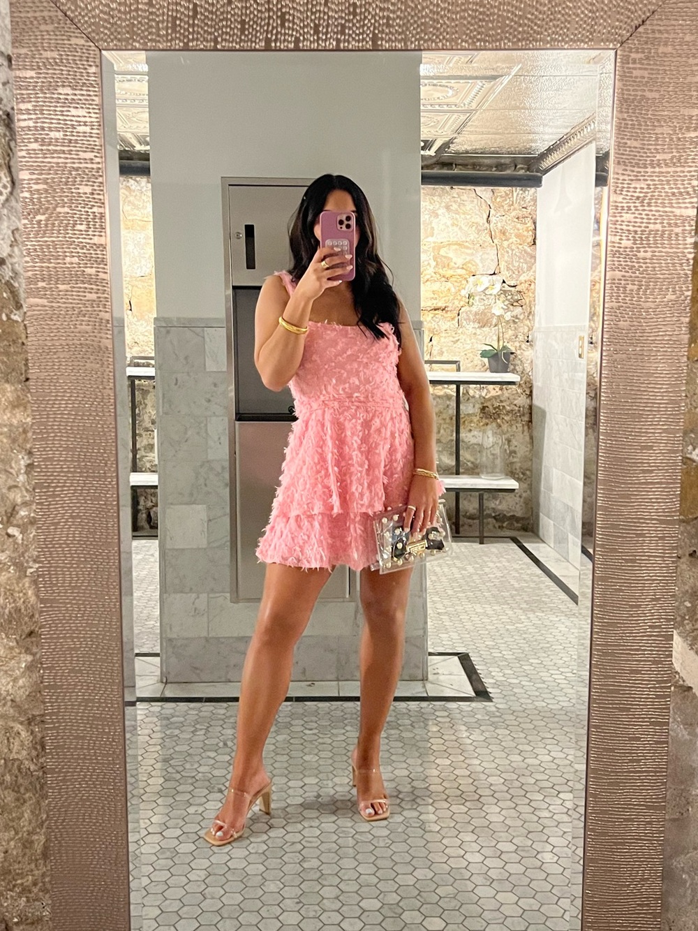 Show Me Your MuMu Pink Textured Ruffle Mini Dress